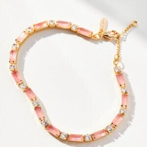 Anthropologie Coral Stone and Rhinestone Baguette tennis bracelet NWT